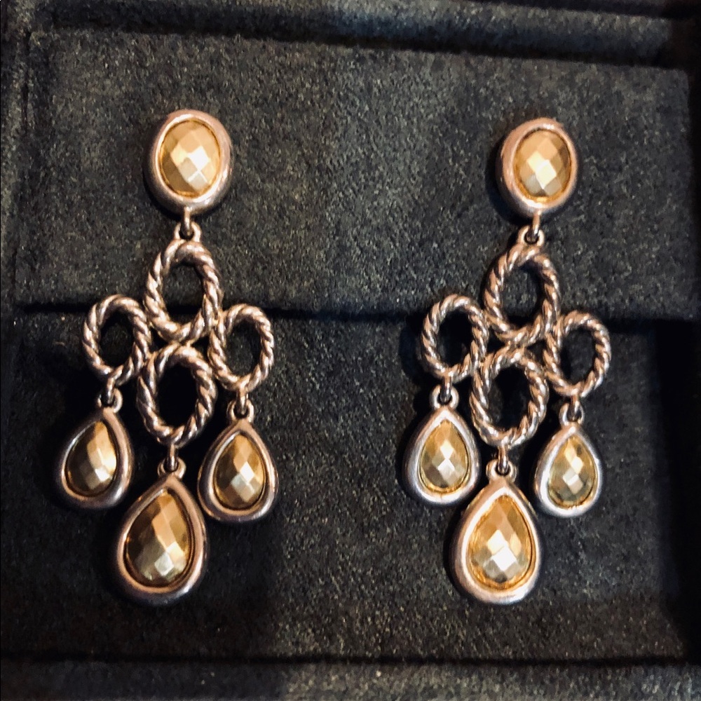 David Yurman Champagne and Sterling Silver Multi-Drop Earrings
